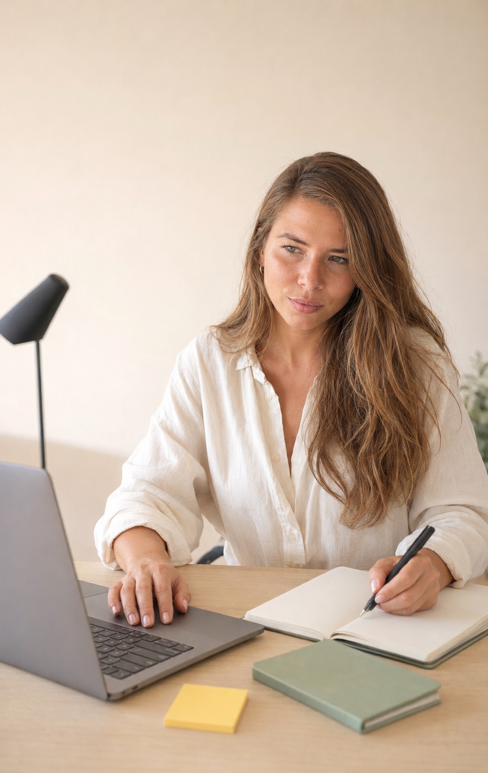 Creadora UGC trabajando con su portátil y un cuaderno